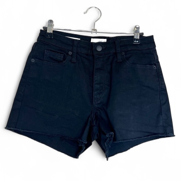 Universal Thread High Rise Midi Black Denim Shorts Frayed Hem Size 2/26R - Picture 1 of 13